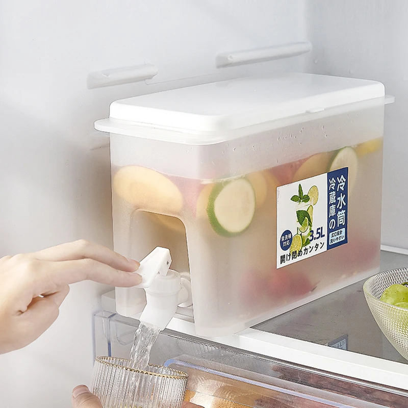 3.5L Water Kettle With Faucet Beverage Dispenser Cold Juice Lemonade Drinks Bucket Liquid Storage Tank Outdoor Fridge Organizers