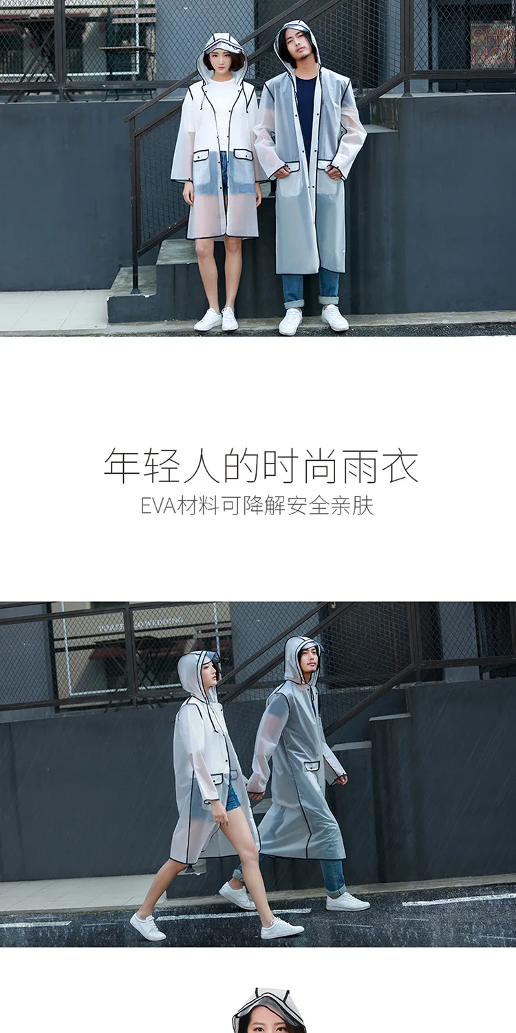 New Fashion EVA Women Poncho With Hat Ladies Waterproof Long Translucent Raincoat Adults Rain Coat