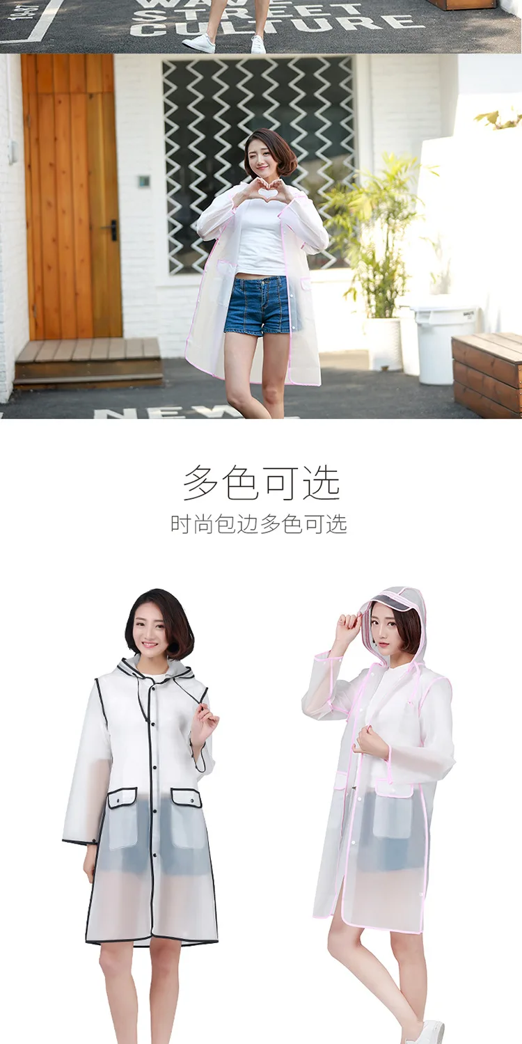 New Fashion EVA Women Poncho With Hat Ladies Waterproof Long Translucent Raincoat Adults Rain Coat
