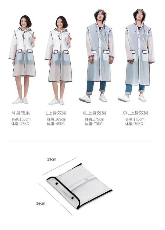 New Fashion EVA Women Poncho With Hat Ladies Waterproof Long Translucent Raincoat Adults Rain Coat