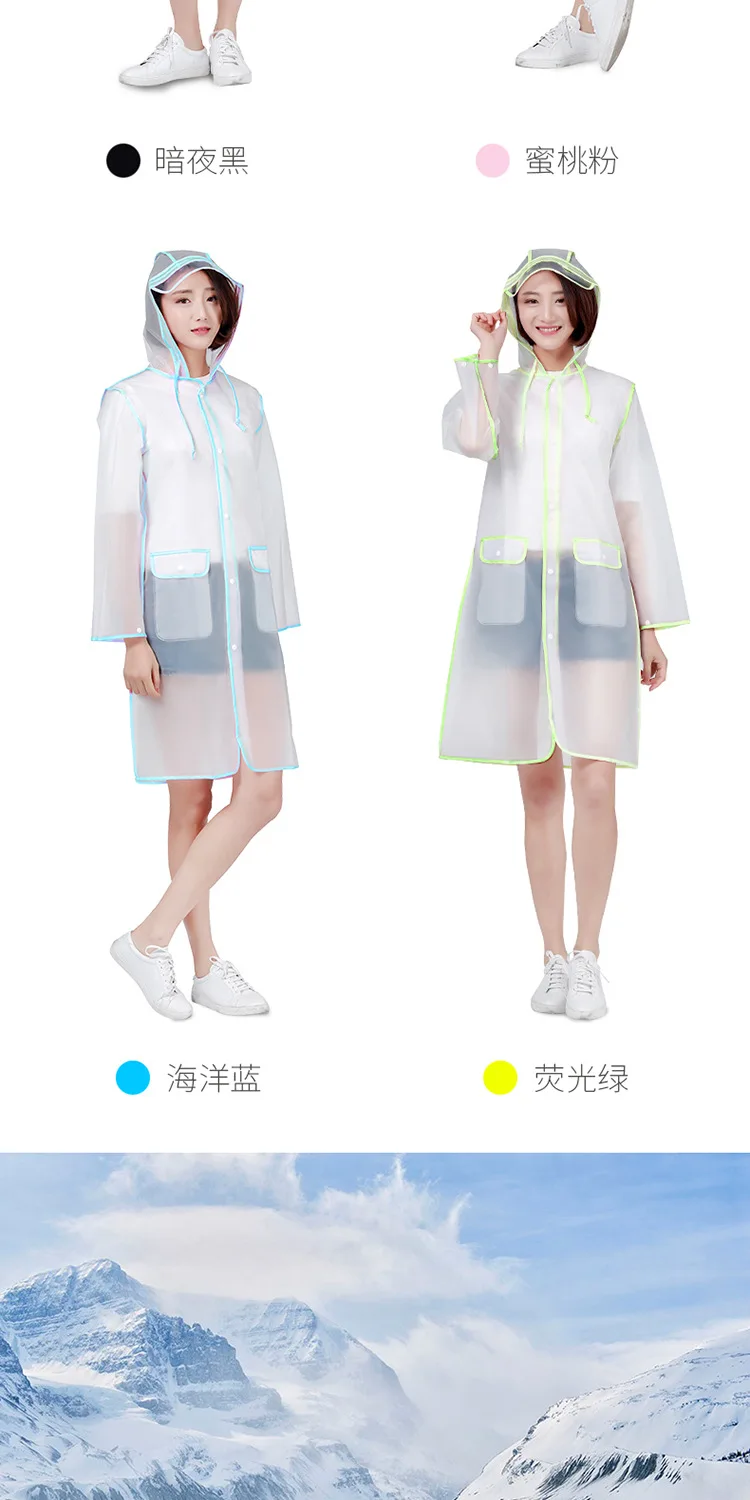 New Fashion EVA Women Poncho With Hat Ladies Waterproof Long Translucent Raincoat Adults Rain Coat
