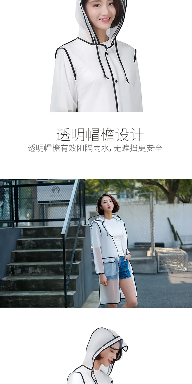 New Fashion EVA Women Poncho With Hat Ladies Waterproof Long Translucent Raincoat Adults Rain Coat