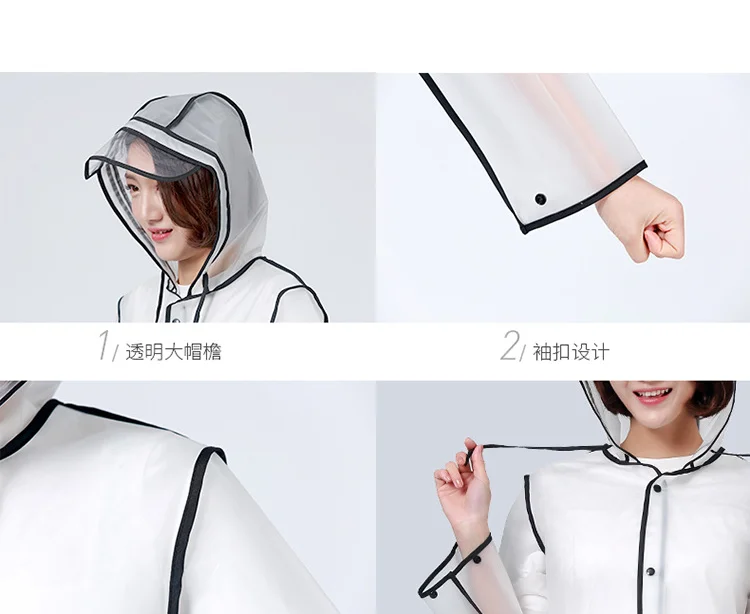 New Fashion EVA Women Poncho With Hat Ladies Waterproof Long Translucent Raincoat Adults Rain Coat