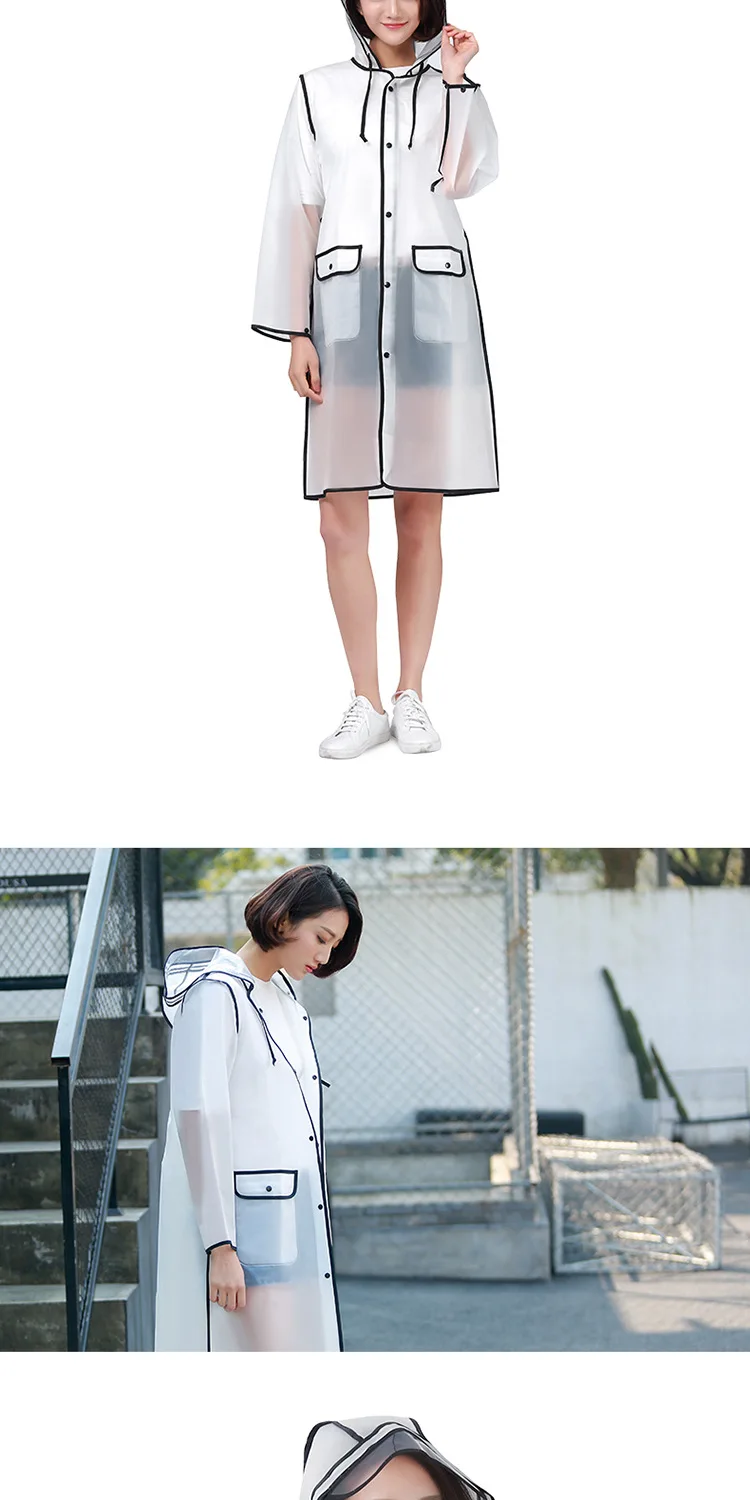 New Fashion EVA Women Poncho With Hat Ladies Waterproof Long Translucent Raincoat Adults Rain Coat
