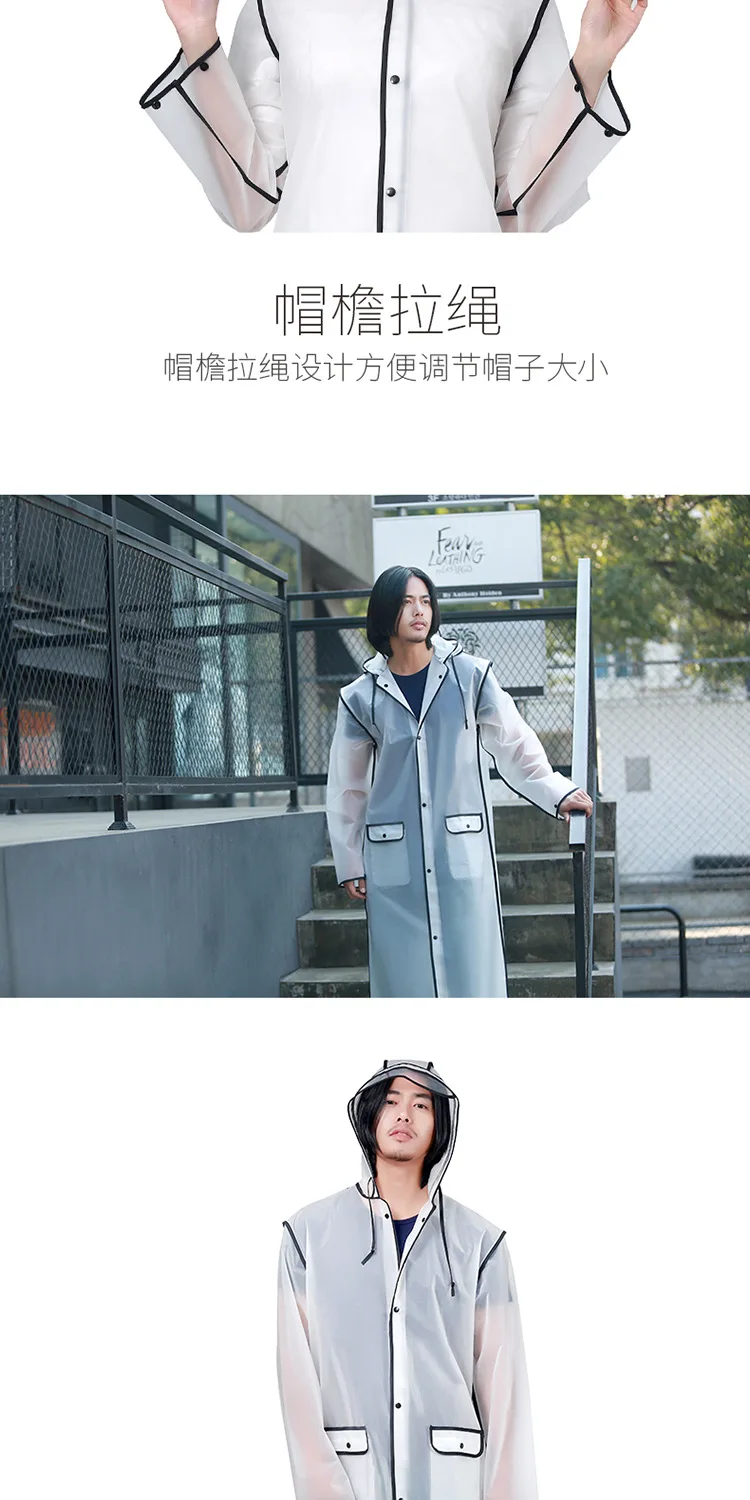 New Fashion EVA Women Poncho With Hat Ladies Waterproof Long Translucent Raincoat Adults Rain Coat
